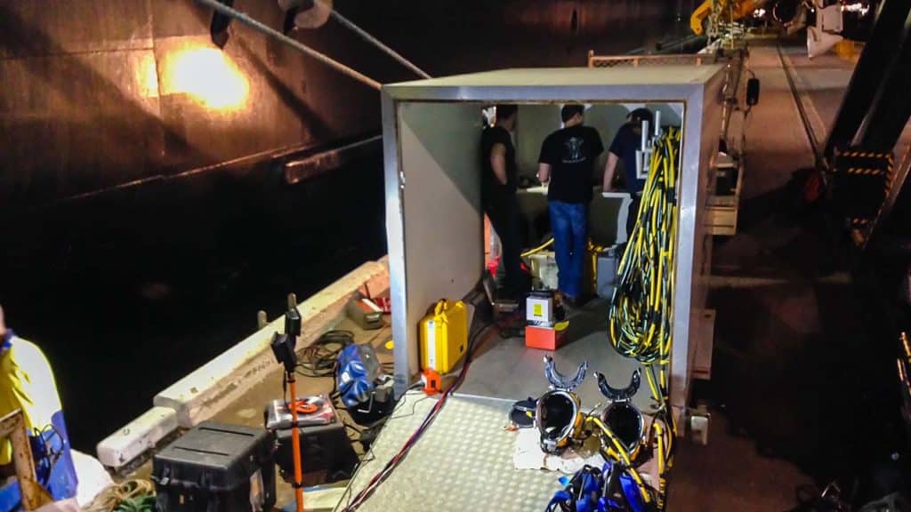 Commercial Divers Preparing For Night Dive